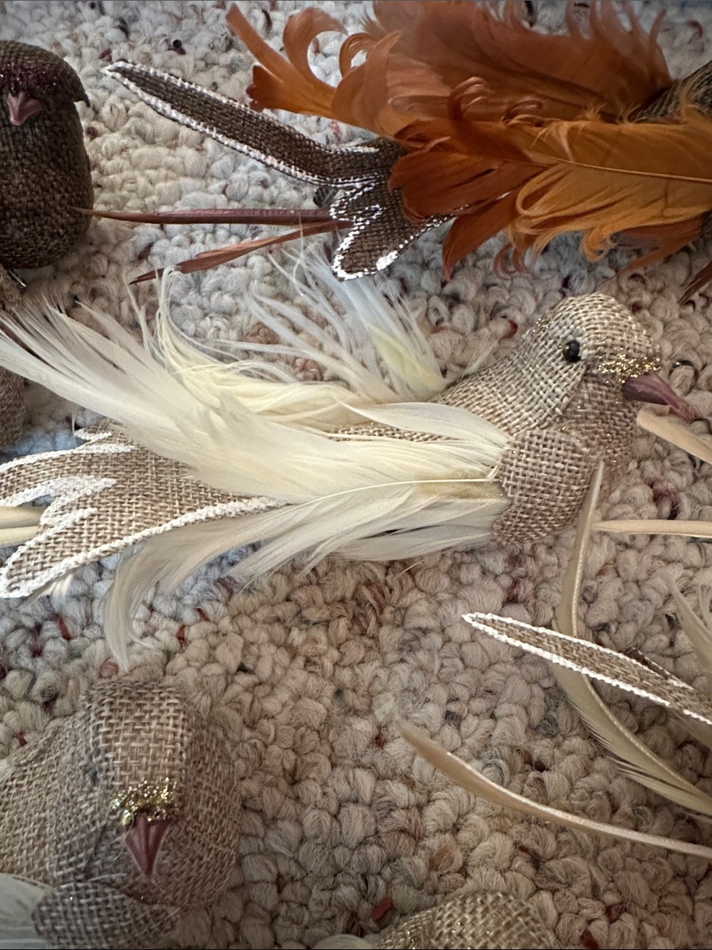 Decorative Feather Bird Clips - White & Brown